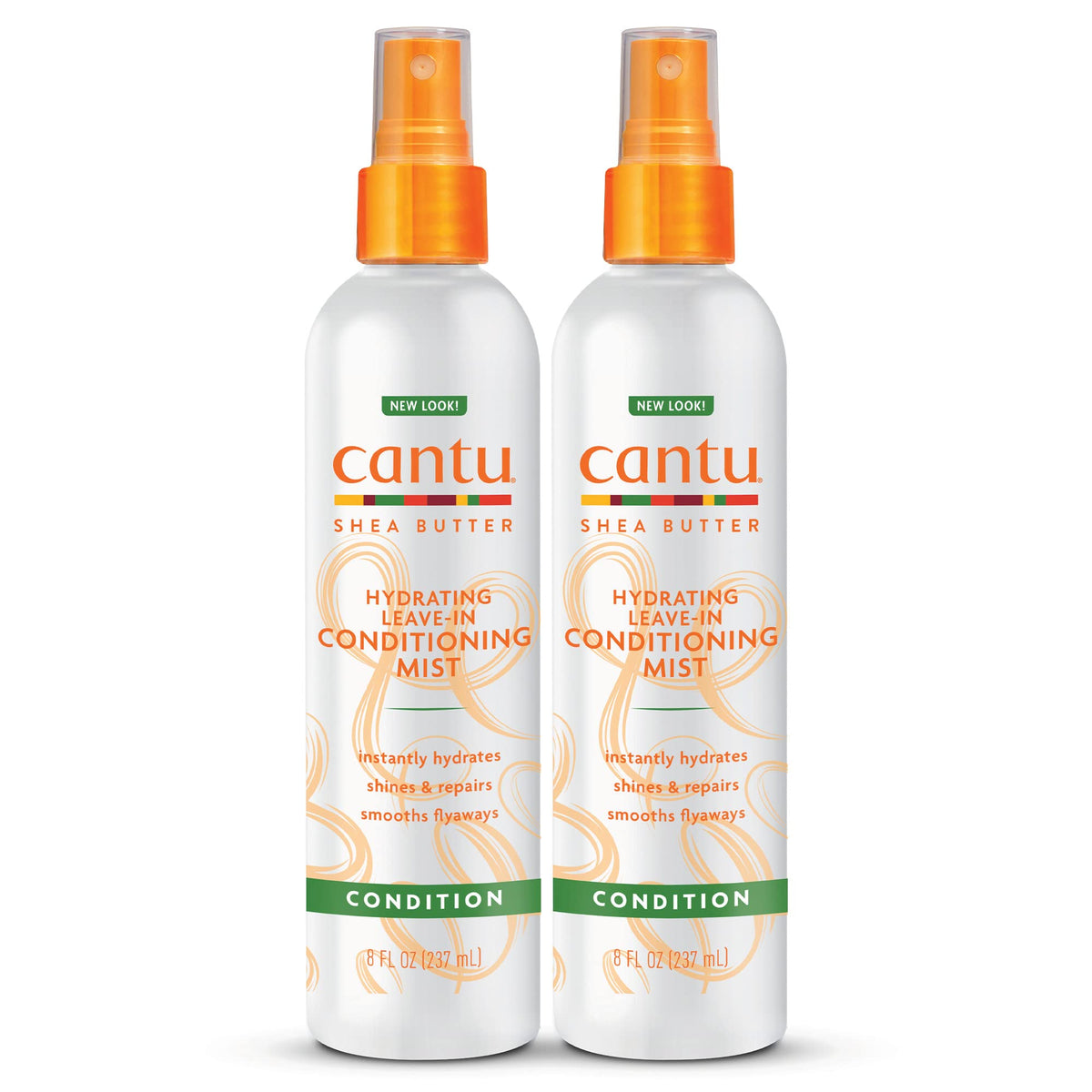 Cantu front packaging dual bottles showing value and lightweight mist benefits