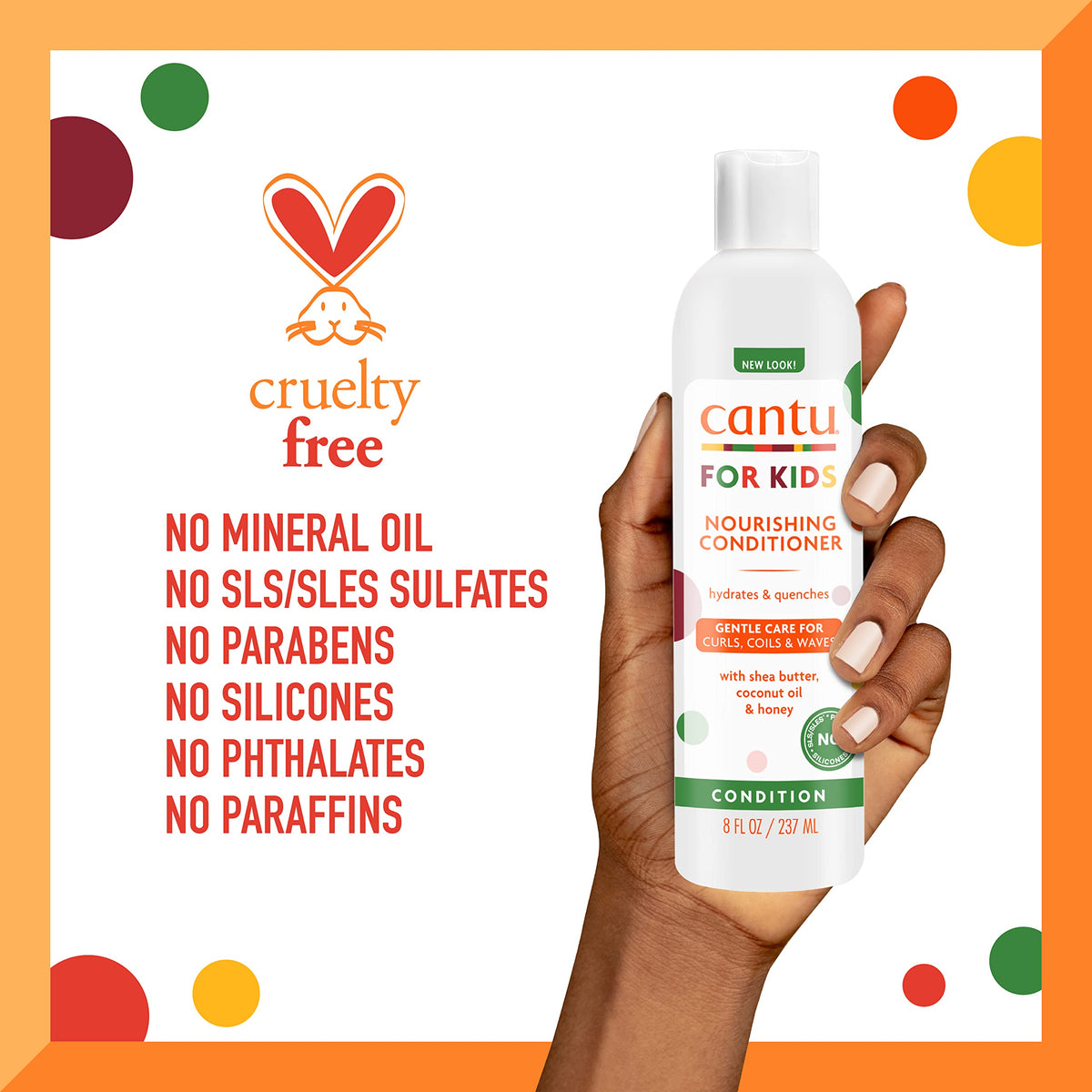 Child's soft defined curls after using Cantu conditioner demonstrating manageability