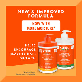 Cantu shampoo pouring into hand and lathering, showing gentle cleansing