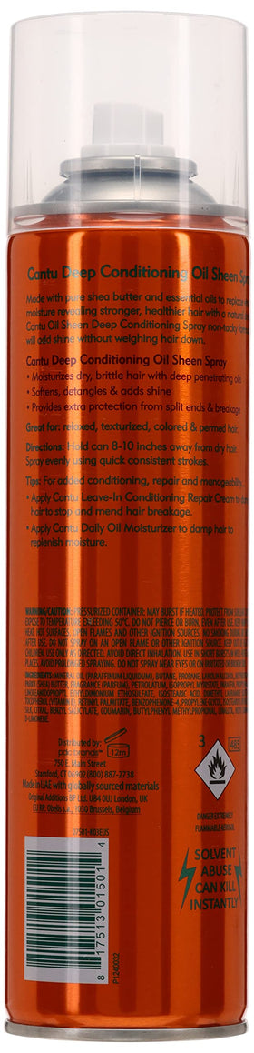 Cantu spray mist applied to hair mid-lengths demonstrating detangling and added shine