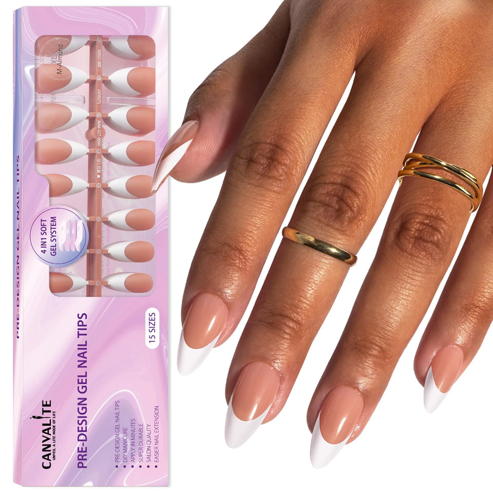 CANVALITE front packaging showing 300-piece French tip set and quick application benefit