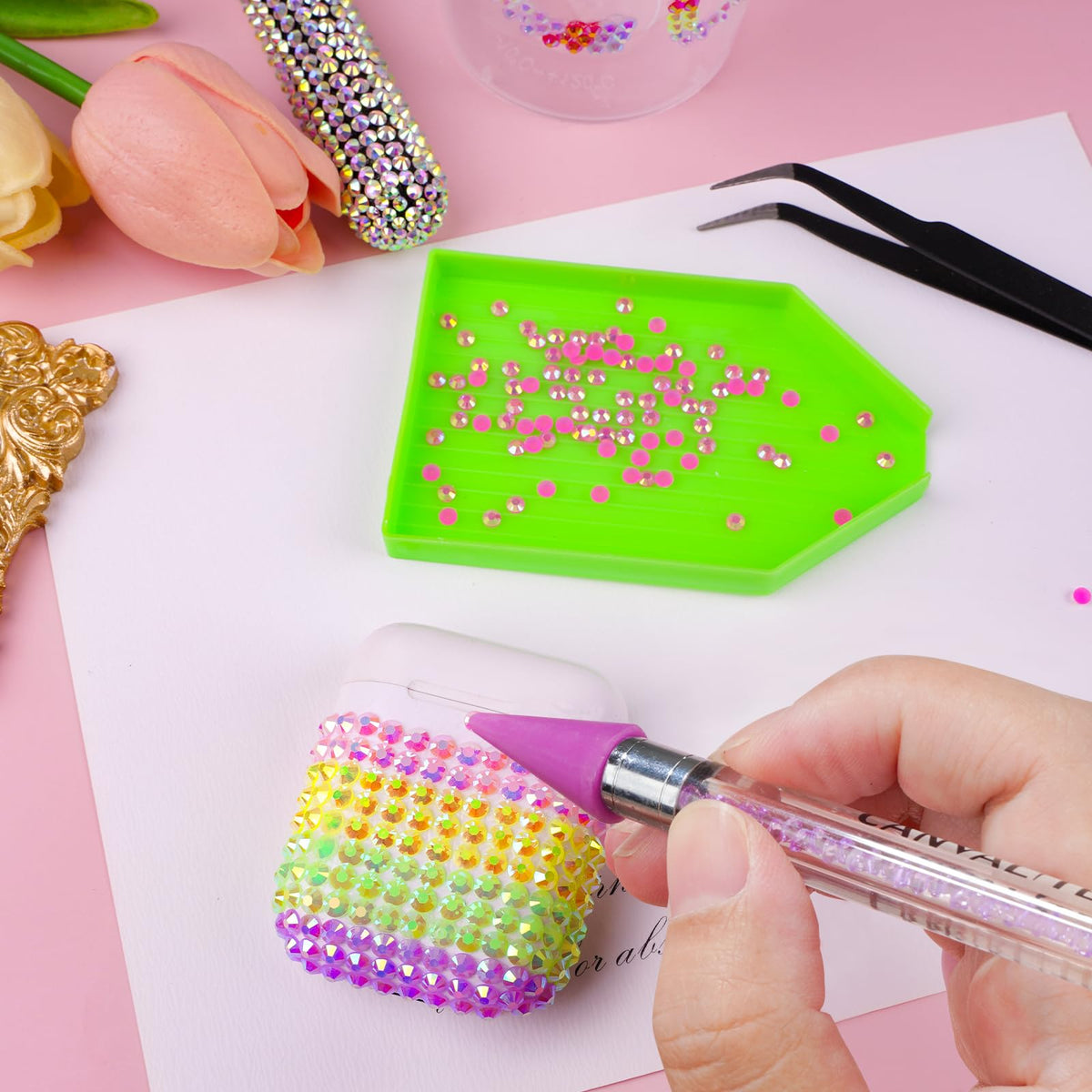 CANVALITE decorated nails using gems demonstrating precision and eye-catching detail