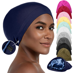 CAPLORD front view of satin bonnet showing sleek beanie silhouette and sleep protection