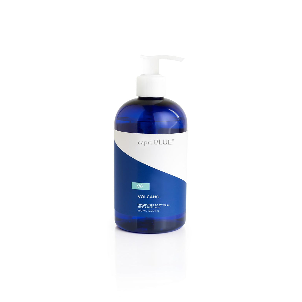 Capri Blue front pump bottle showcasing elegant cobalt-blue packaging and easy dispensing