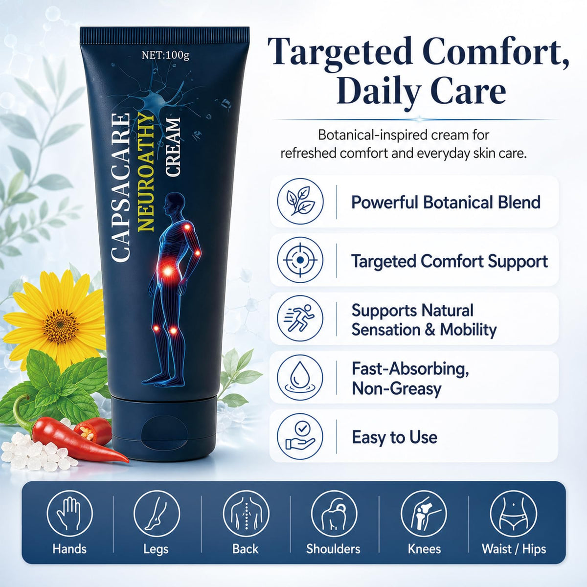 Capsacare cream texture in open tube showing smooth absorbent formula