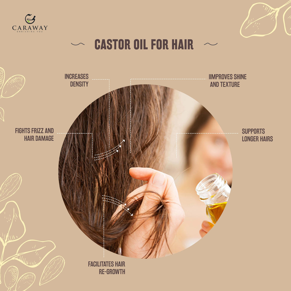 CARAWAY applying oil to scalp demo illustrating massage benefit