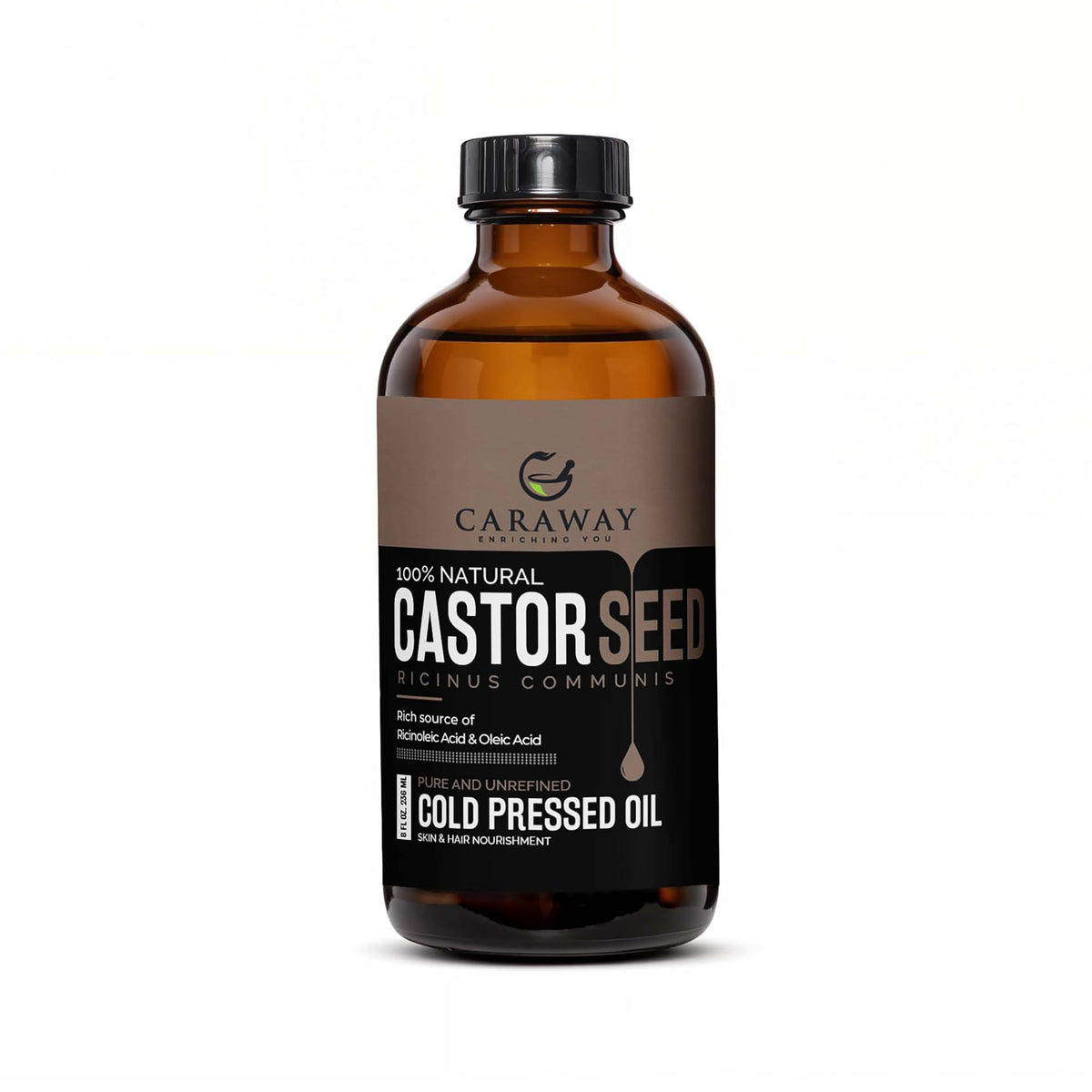 CARAWAY glass bottle front view highlighting artisanal purity