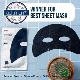 Cardon mask back label with instructions and clean skincare callouts