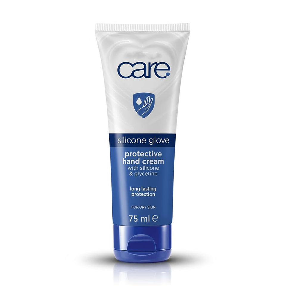 Generic Care silicone glove front packaging showing tube and branding for easy identification and protection