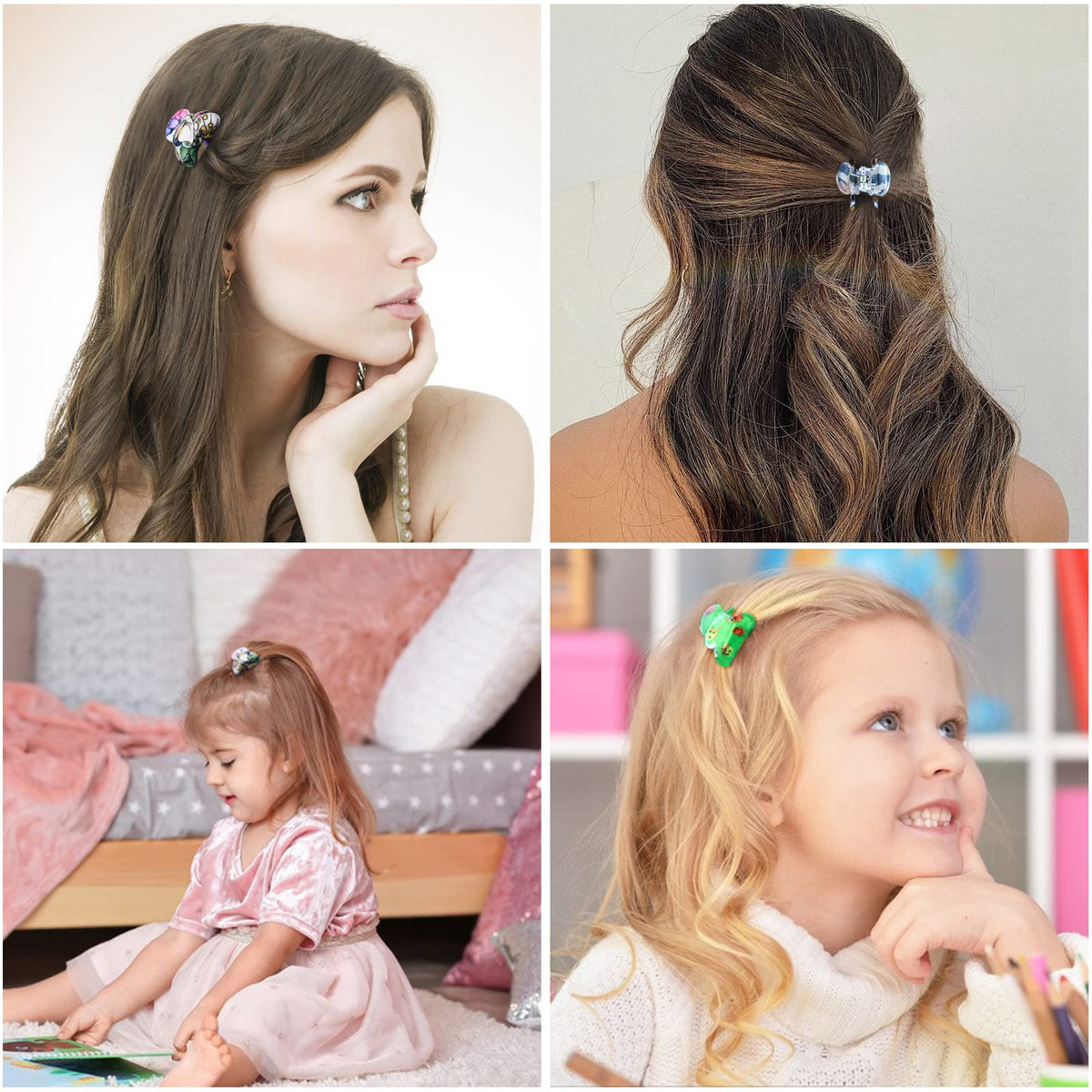 Carede clips in hair securing a half-up style for quick hold