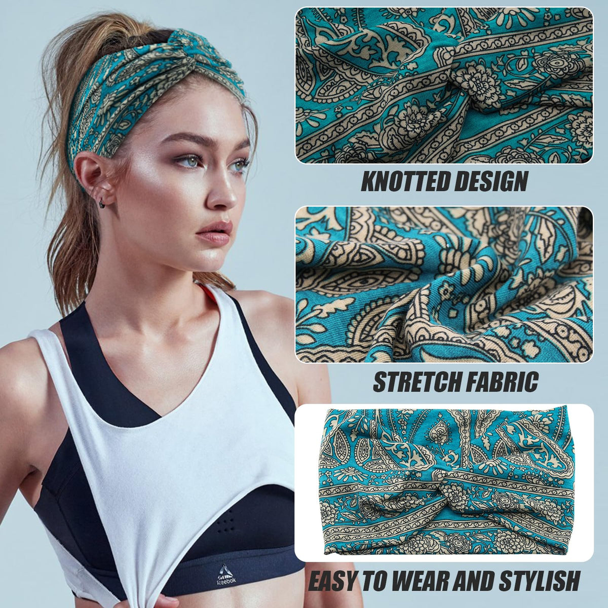 Carede front knot detail demonstrating retro turban style and stability