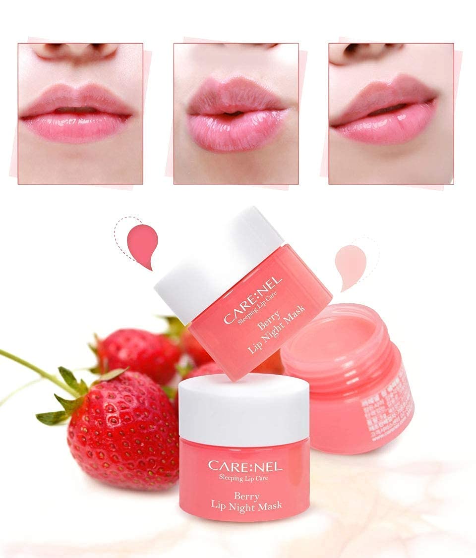 CARE:NEL three 5g berry pots staged together to illustrate travel-size convenience
