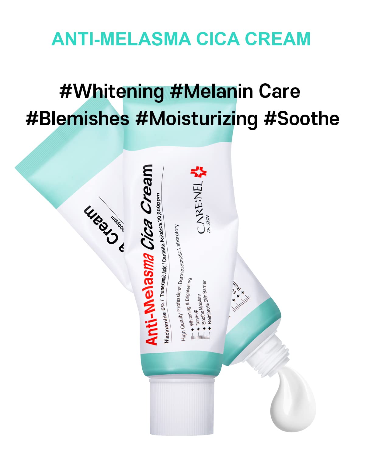 CARE:NEL cream spread on hand showing quick absorption and soothing effect
