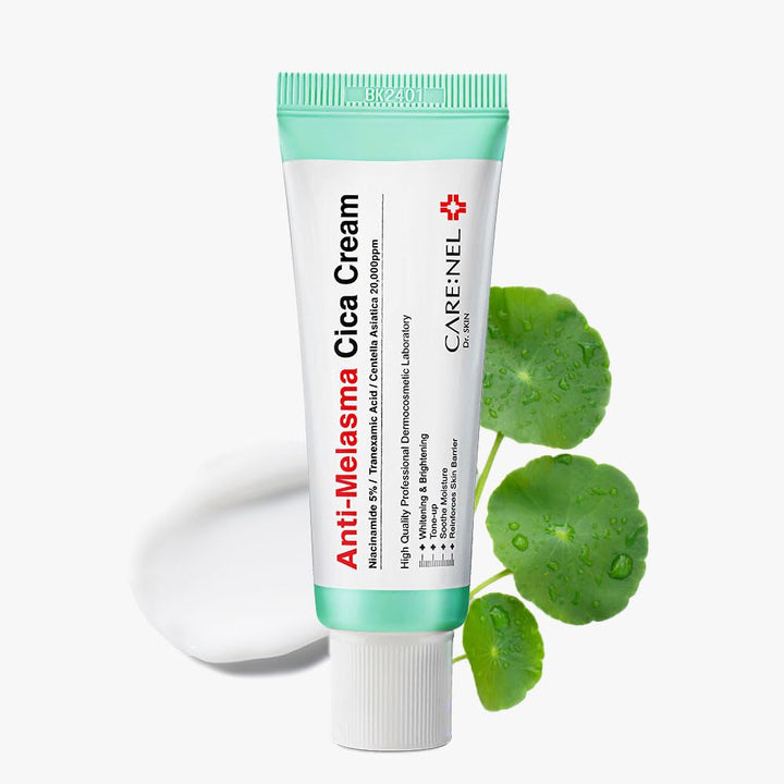 CARE:NEL front packaging of melasma cream showing product benefits and 40ml size