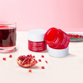 CARE:NEL jar beside bed showing overnight use for softer lips