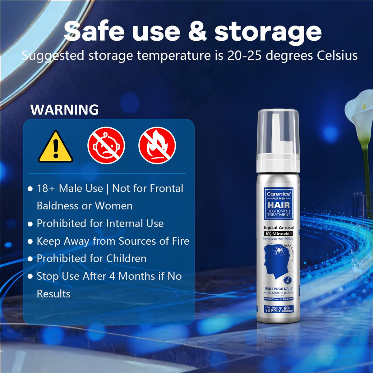 CARENICE on bathroom shelf in grooming routine for discreet daily use