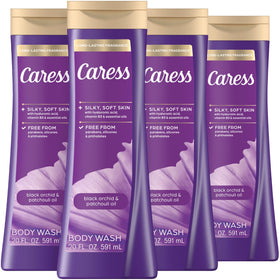 Caress bottle front packaging showing fragrance and 4-pack convenience