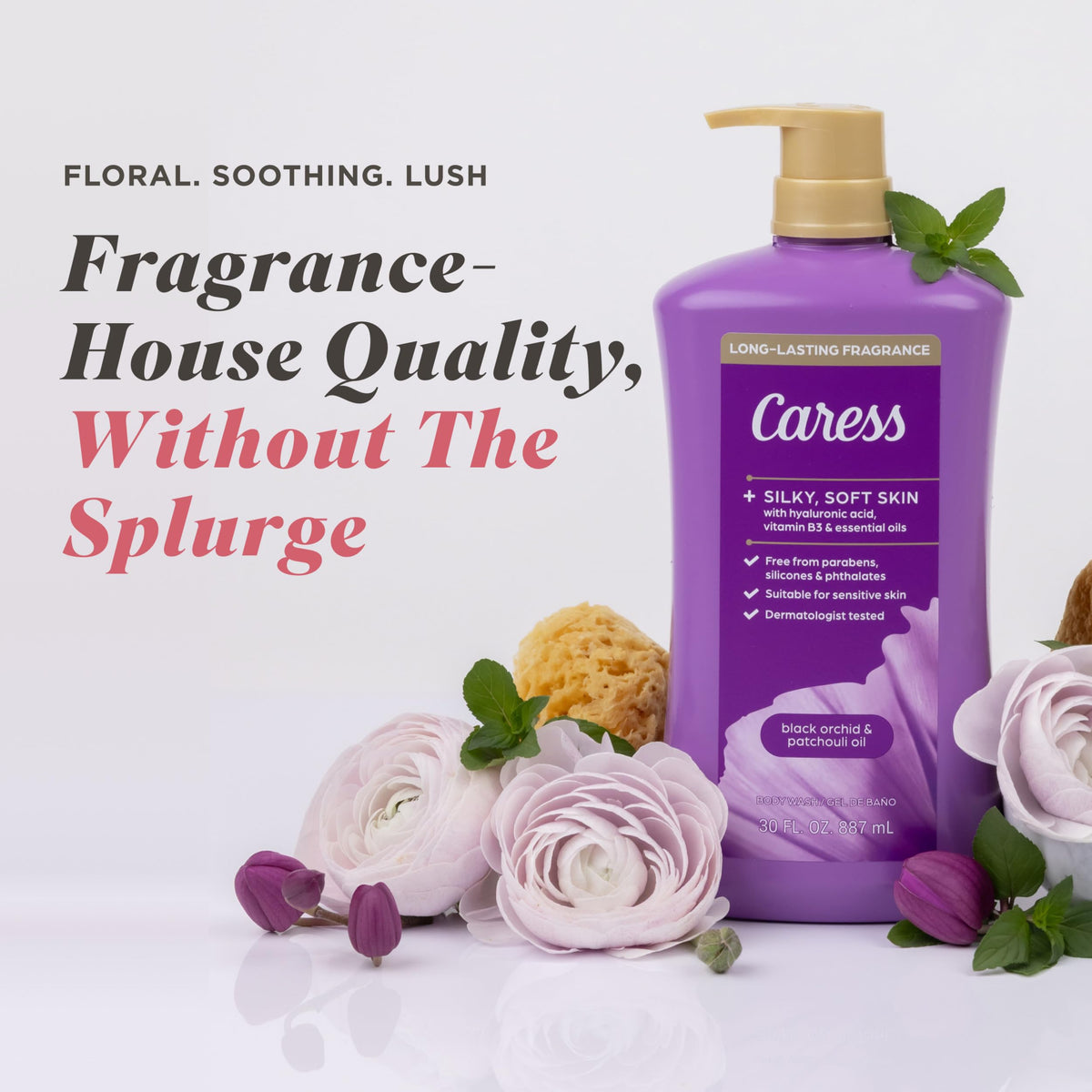 Creamy lather texture from Caress body wash showing rich foam moisturizing skin