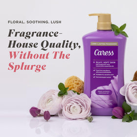 Creamy lather texture from Caress body wash showing rich foam moisturizing skin