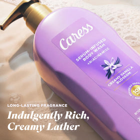 Caress vanilla orchid and blossoms visual suggesting warm musky fragrance benefit