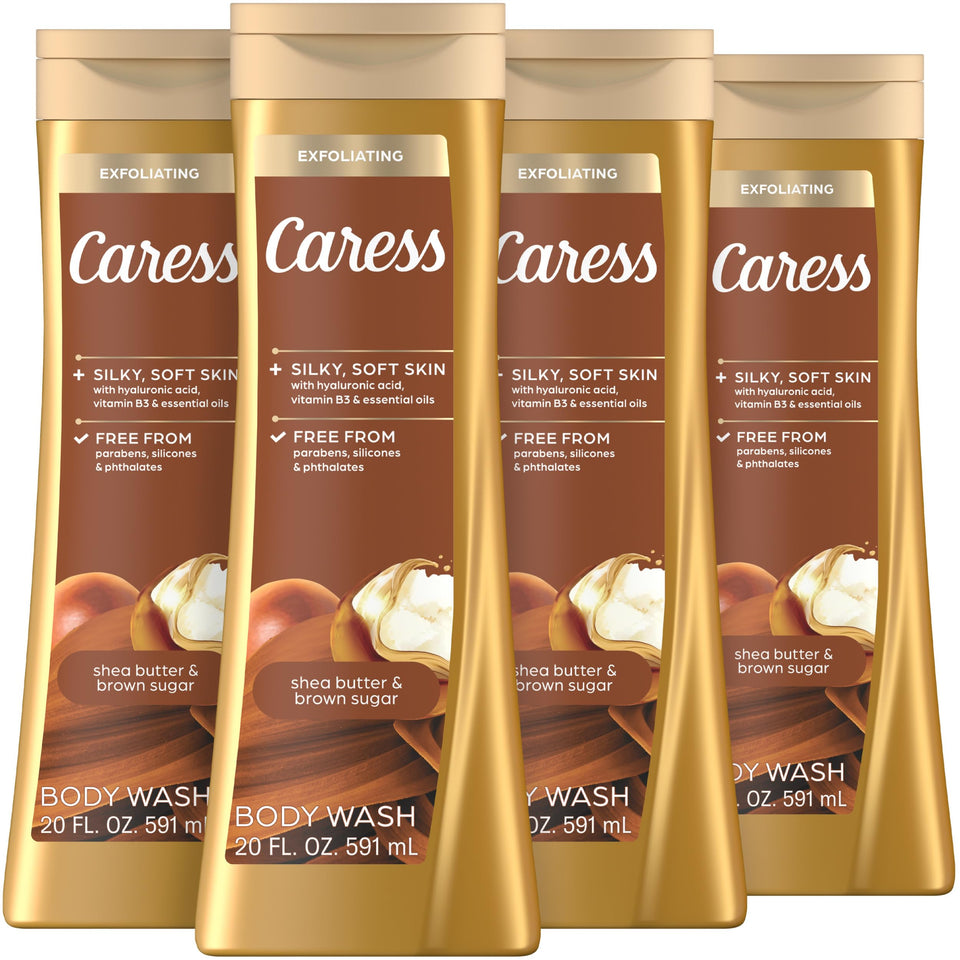 Caress front packaging showing shea butter brown sugar scent and lasting fragrance