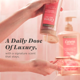 Caress ingredients label showing hyaluronic acid and vitamin B3 for skin hydration benefit