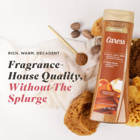 Caress creamy lather close-up demonstrating plush foam and moisturizing feel