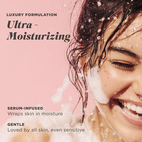 Caress creamy lather texture demonstrating rich moisturizing foam benefit