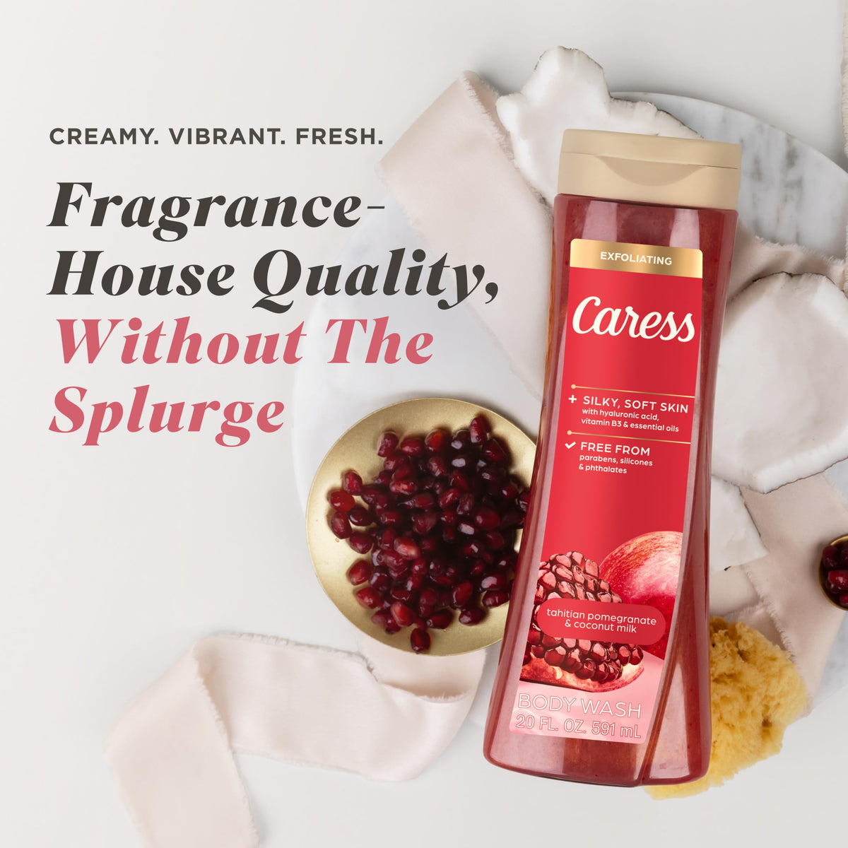 Close-up of exfoliating texture in Caress body wash for gentle buffing