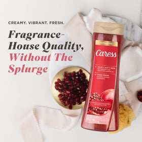 Close-up of exfoliating texture in Caress body wash for gentle buffing