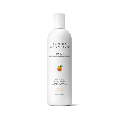 Carina Organics bottle front view showing label and citrus benefit