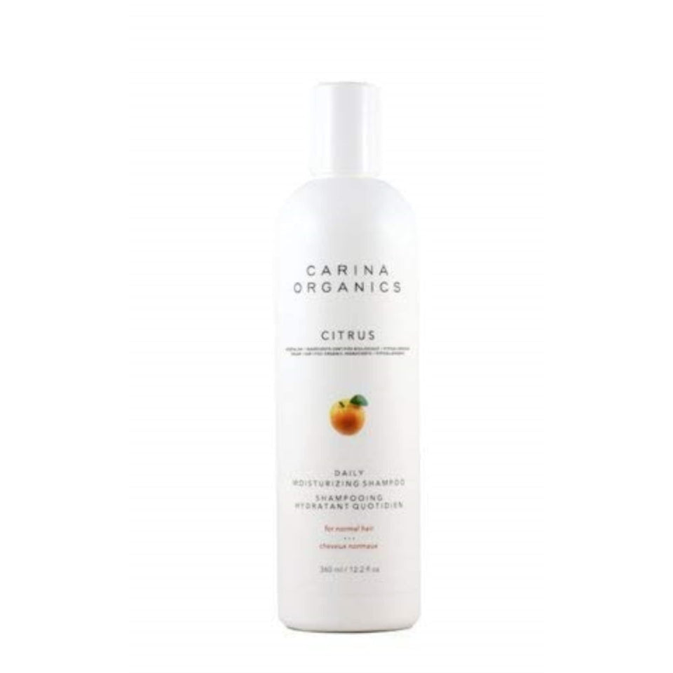 Carina Organics front bottle showing label and citrus branding for clean natural care