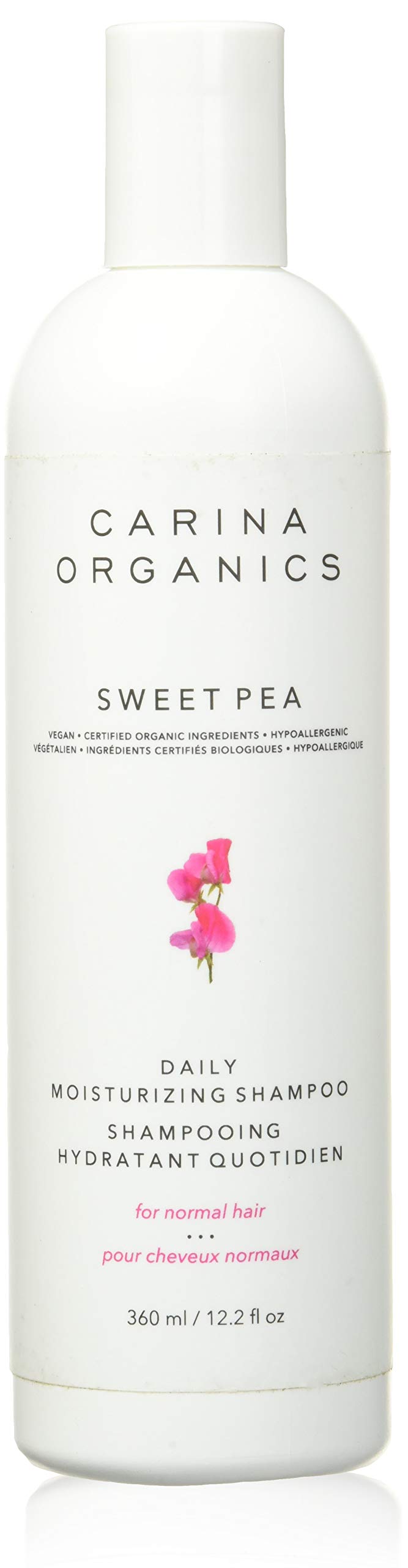 Carina Organics bottle front view showing label and size, highlights gentle daily use