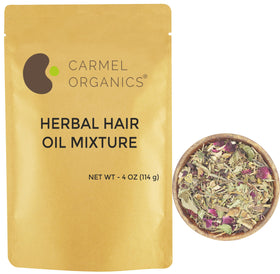 CARMEL ORGANICS front packet showing 21-herb mix for DIY oil