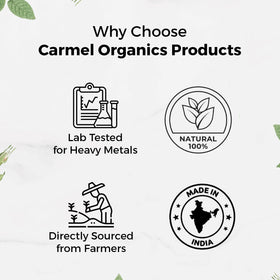CARMEL ORGANICS ingredient label close view listing all 21 herbs