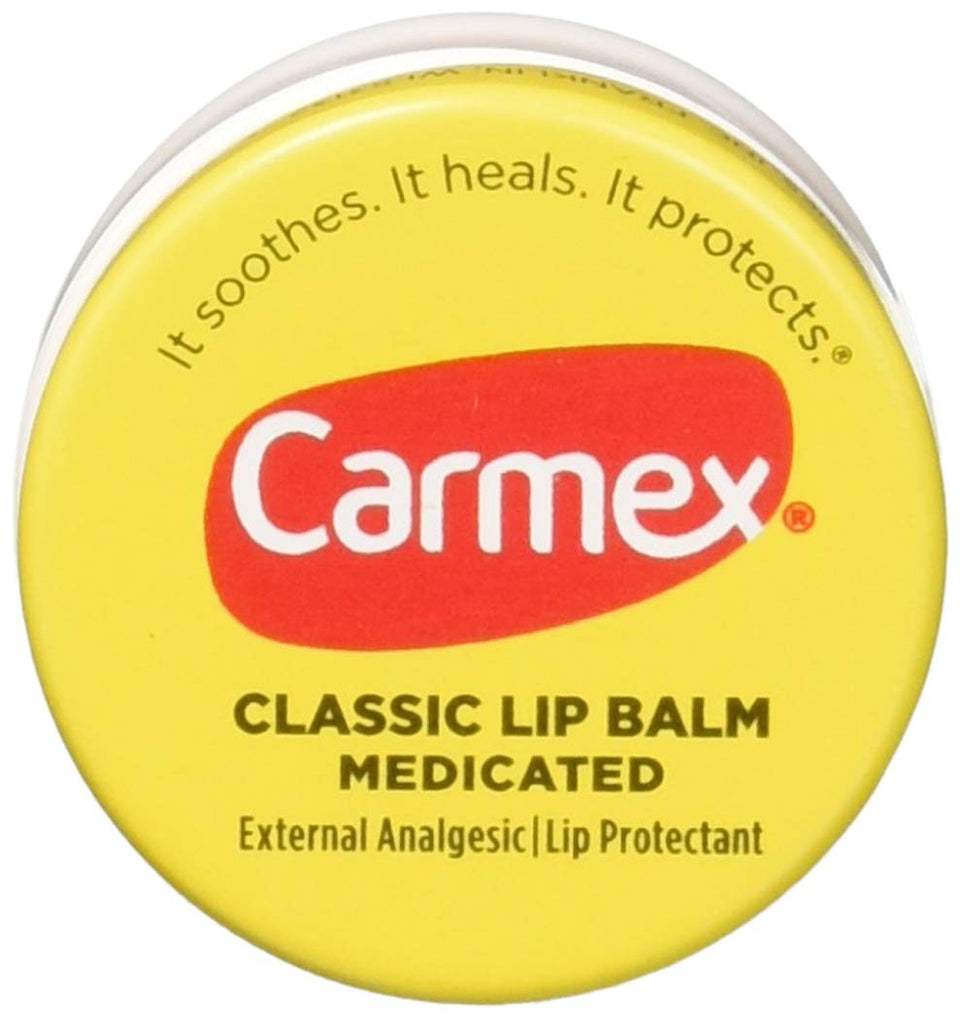 Carmex Classic jar front view showing label and compact size for easy carrying