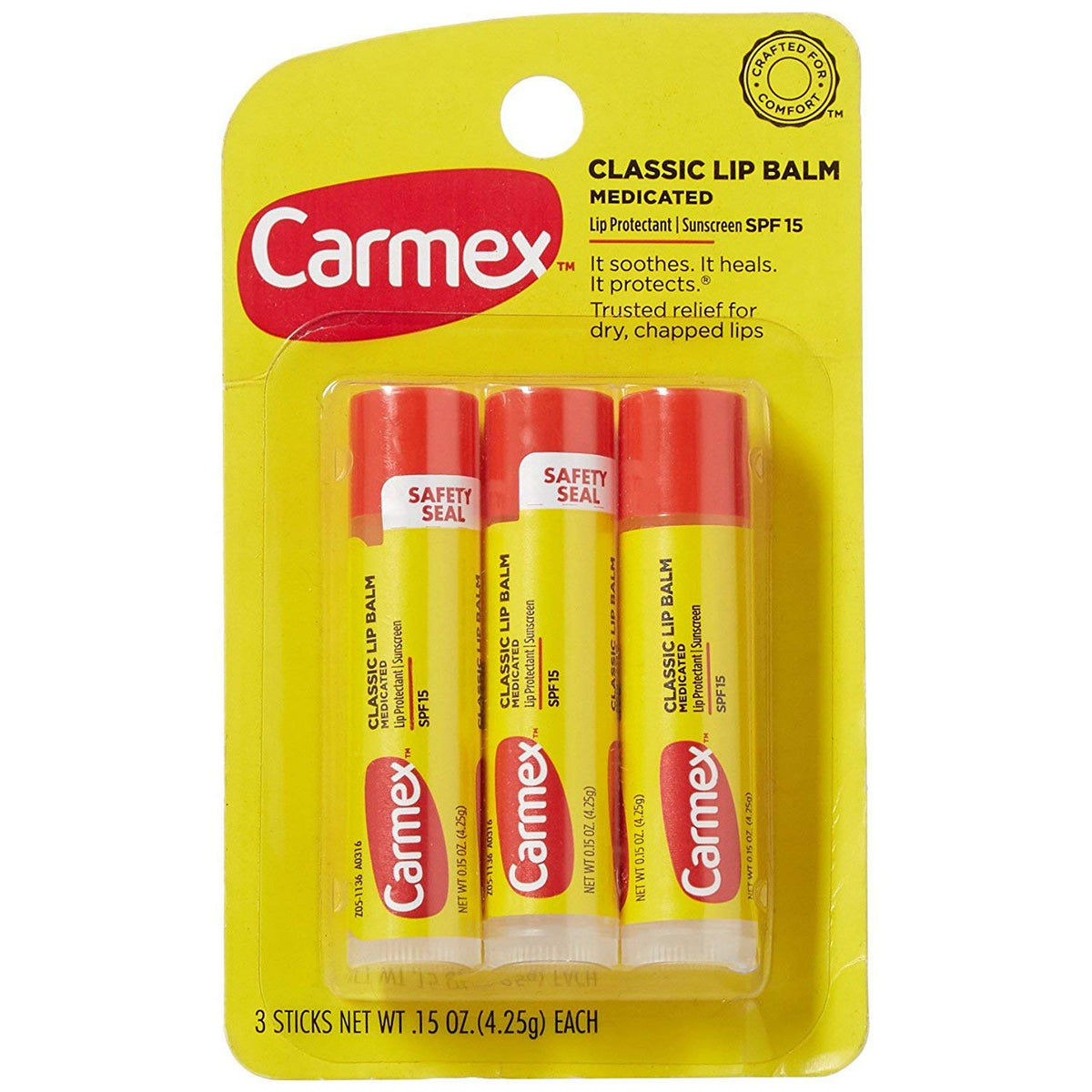 Carmex Classic front-view stick showing label and compact design for quick hydration