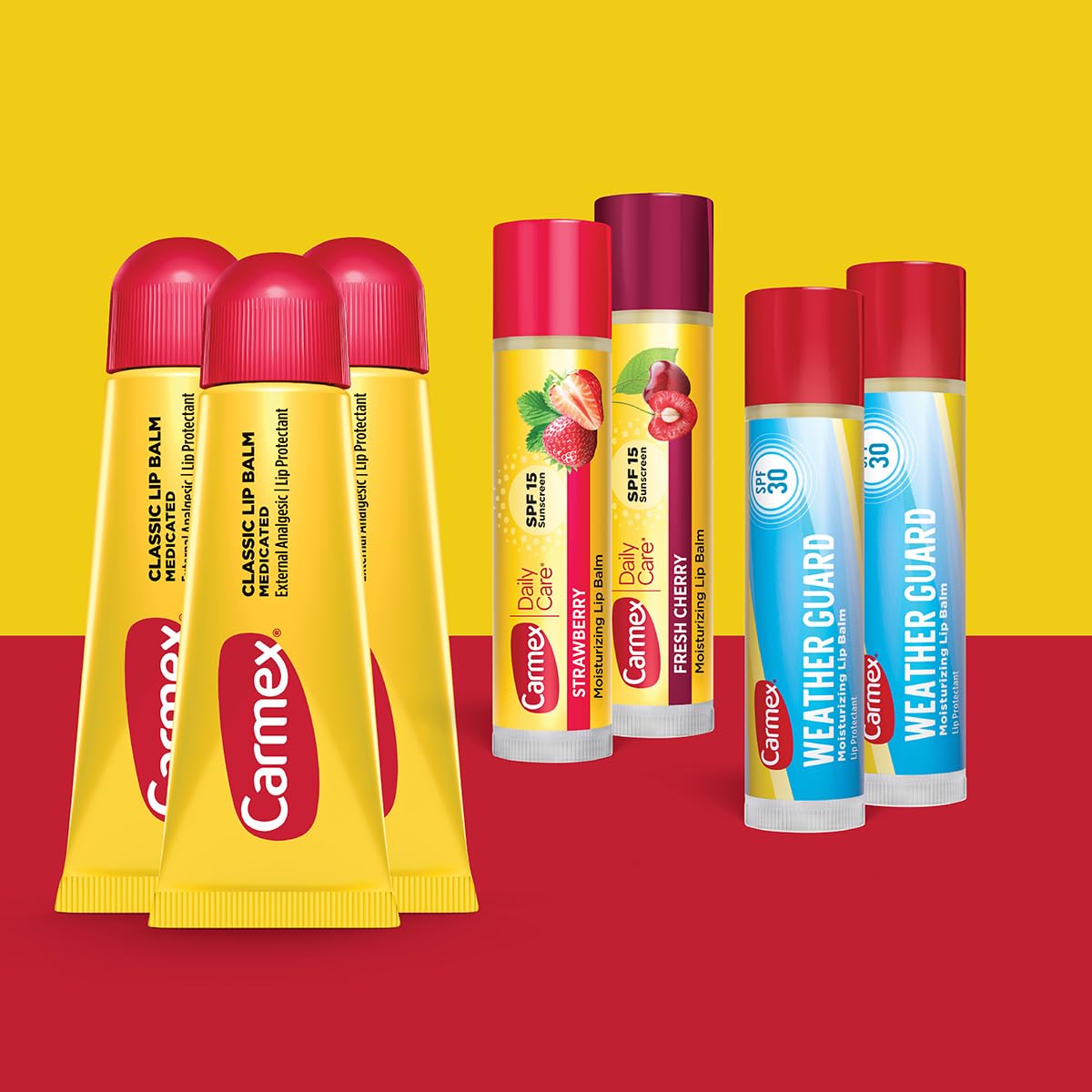 Carmex Classic tube close-up showing medicated balm texture and soothing relief