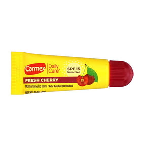 Close-up of Carmex Fresh Cherry texture showing smooth moisturizing finish