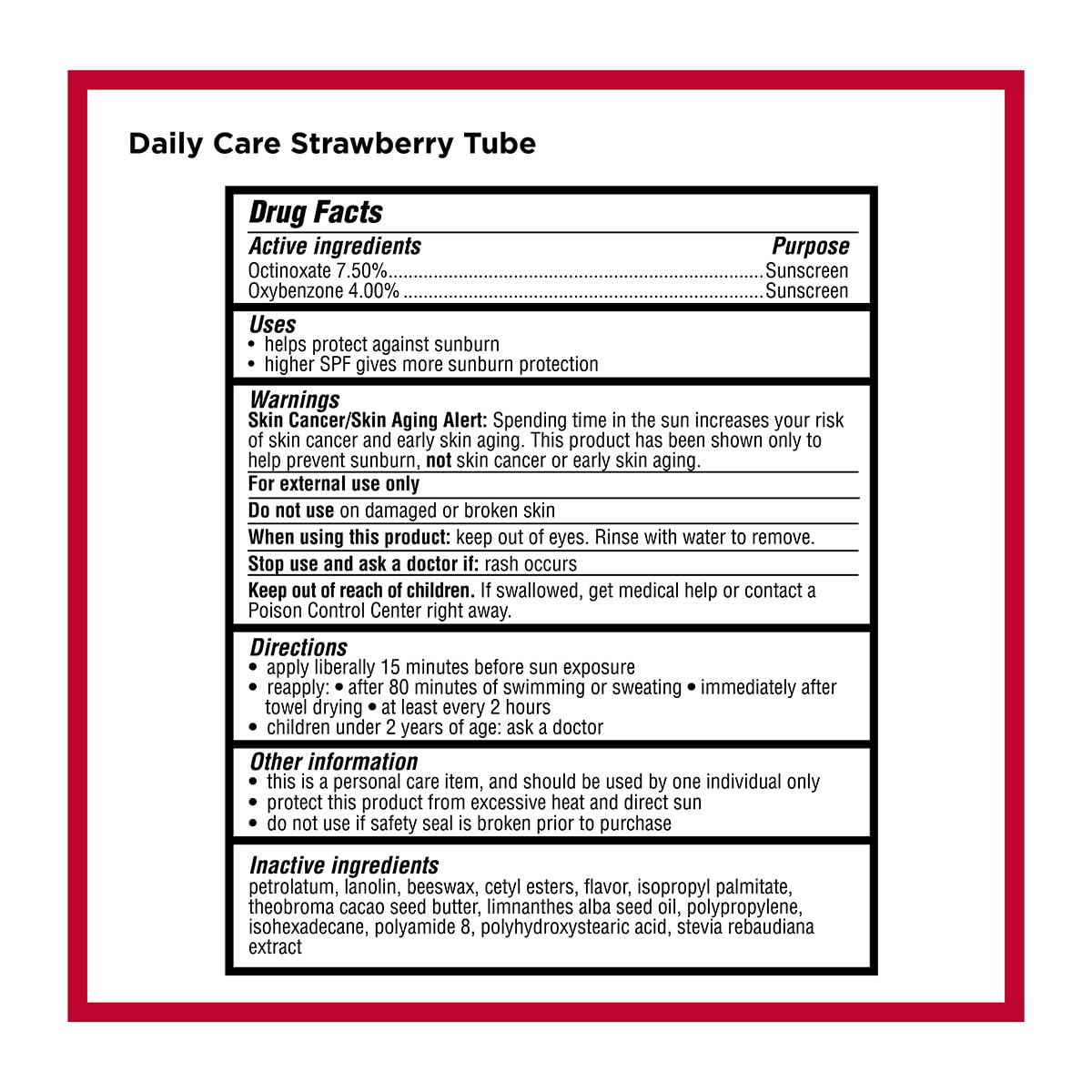 Carmex ingredient label close-up showing product details and transparency