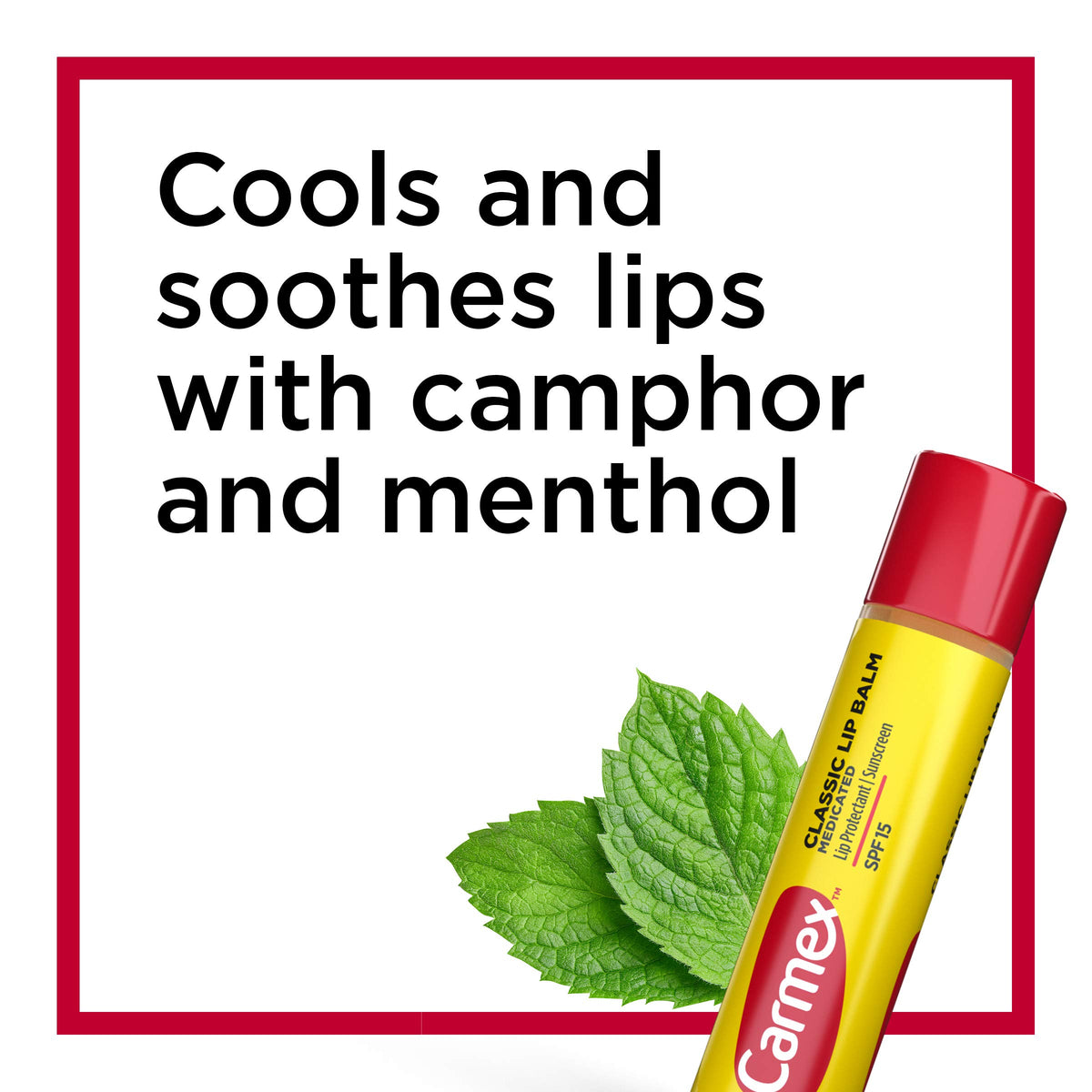 Carmex stick open being applied to lips for quick relief