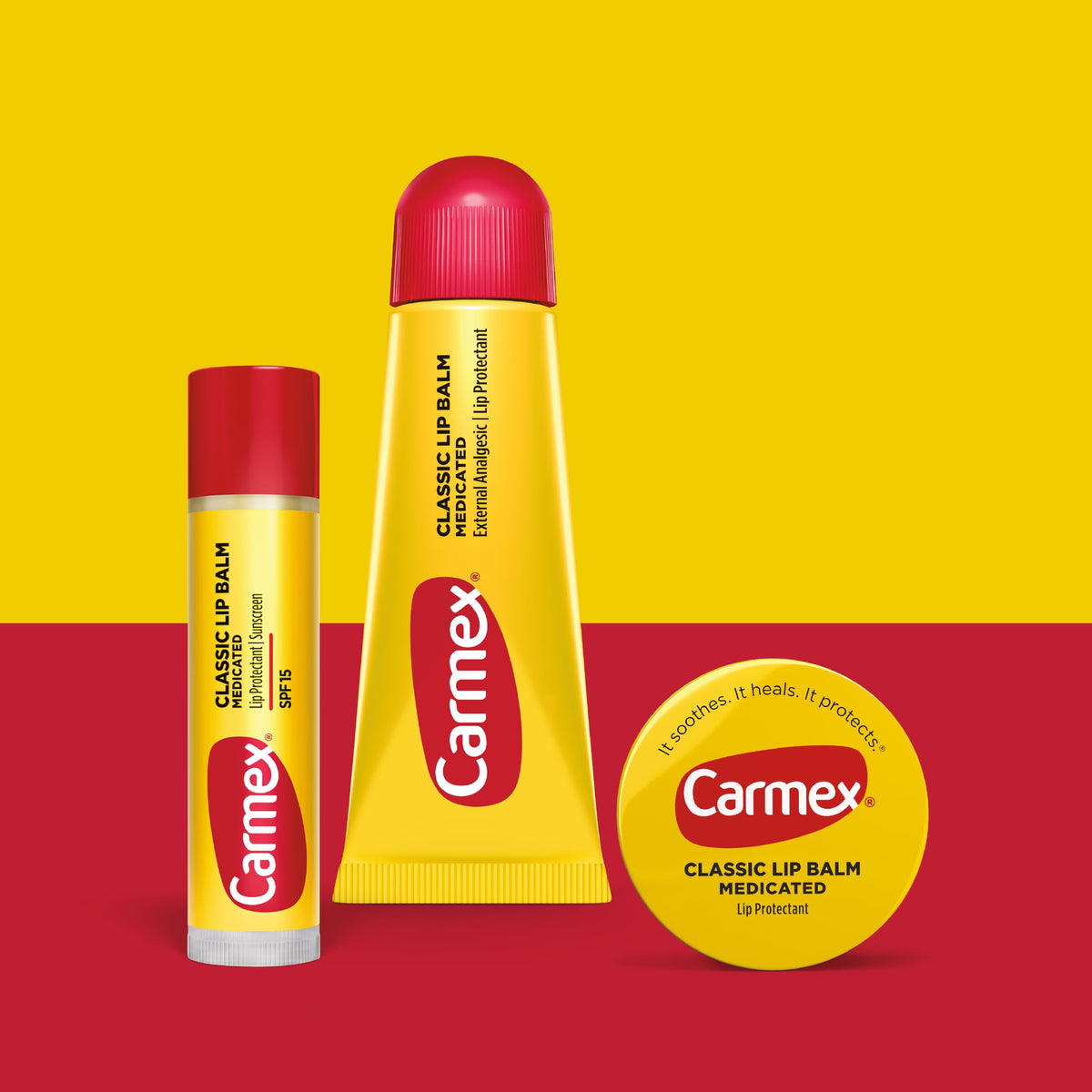 Carmex tube close-up texture highlighting smooth cocoa butter hydration