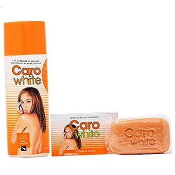 Caro White lotion and soap front view showing nourishing, brighter-looking skin benefit