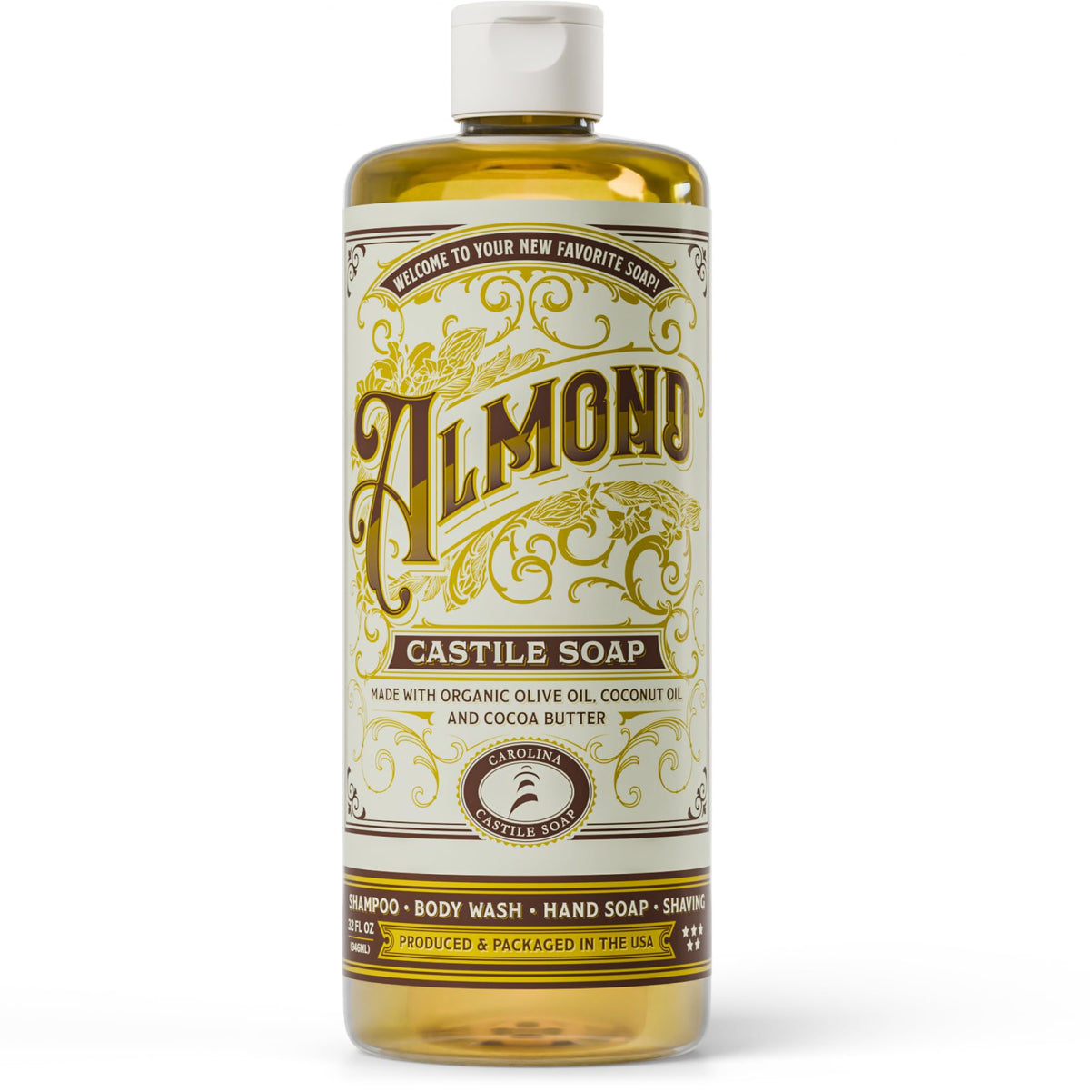 Carolina Castile Soap almond front packaging showing label and size benefit