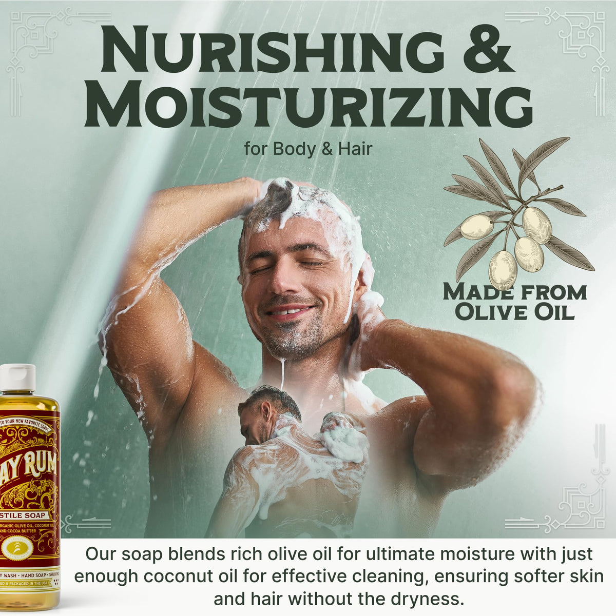 Carolina Castile Soap pouring texture into hand highlighting concentrated creamy lather for less product use