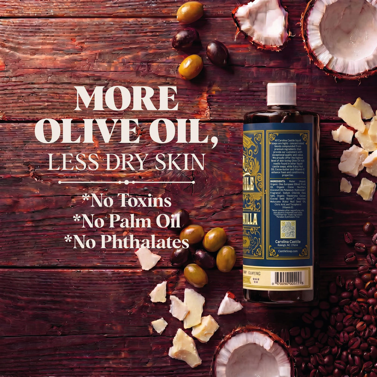 Carolina Castile Soap olive oil ingredient close-up showing nourishing base oil benefits