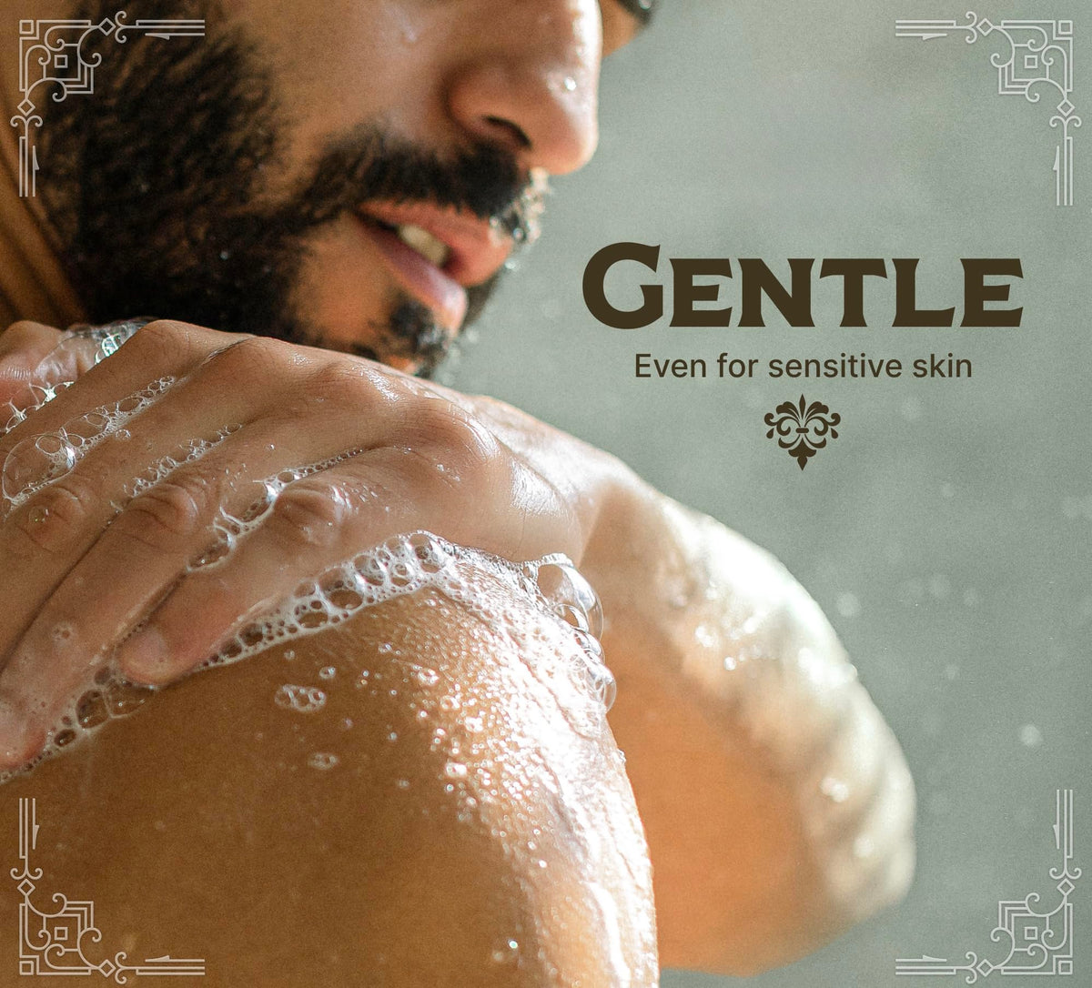 Carolina Castile sage lime creamy lather on hands, shows gentle moisturizing effect