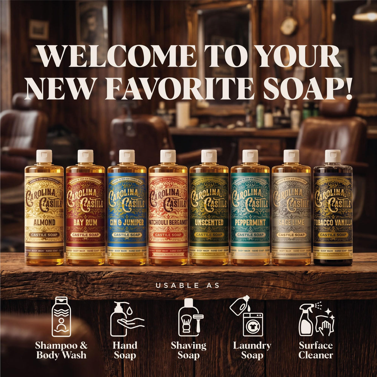 Carolina Castile Soap in bathroom lifestyle setting suggesting everyday grooming use
