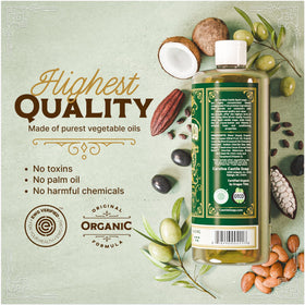 Carolina Castile Soap bottle in hand to show 32 oz scale and easy use