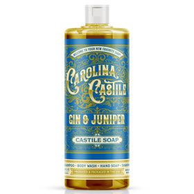 Carolina Castile Soap front bottle showing gin and juniper scent benefit: refreshing clean scent